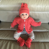 Coral Crochet Baby Sweater Hat Booties Crochet Pattern  on baby